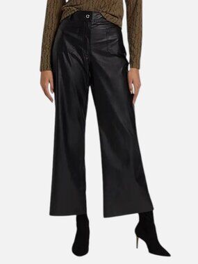 If Only Studio Women’s Black Faux Leather Wide-Leg Pants Size 4